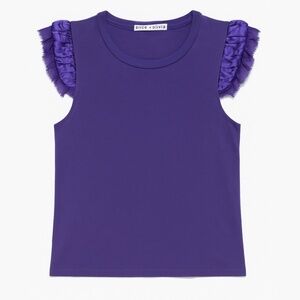 Alice + Olivia 100% Pima Cotton Purple Ruffled Sleeve Top Medium